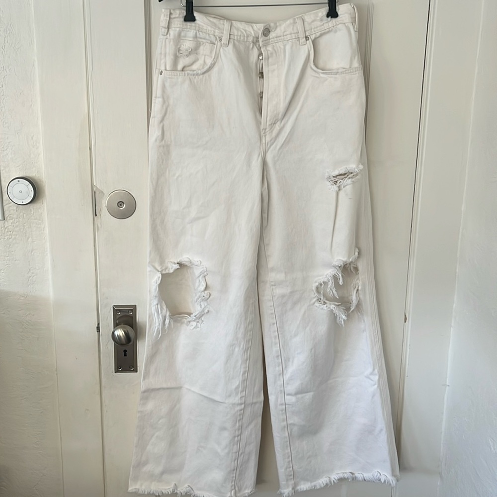 We The Free Wide Leg Distressed Jean Pants White Size 32